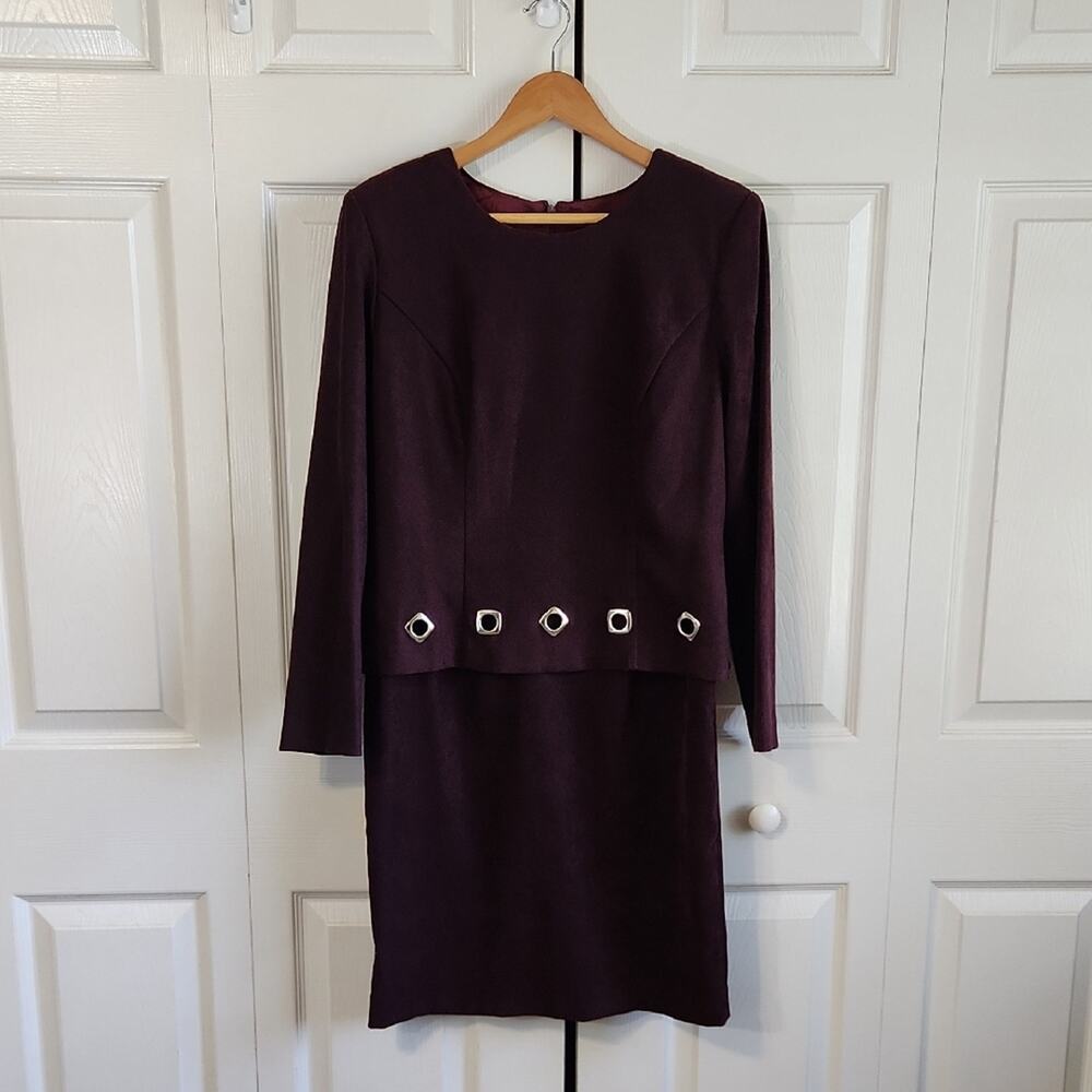Vintage Positive Attitude Womens Dark Purple Dress Size Med Grommets Knee Length